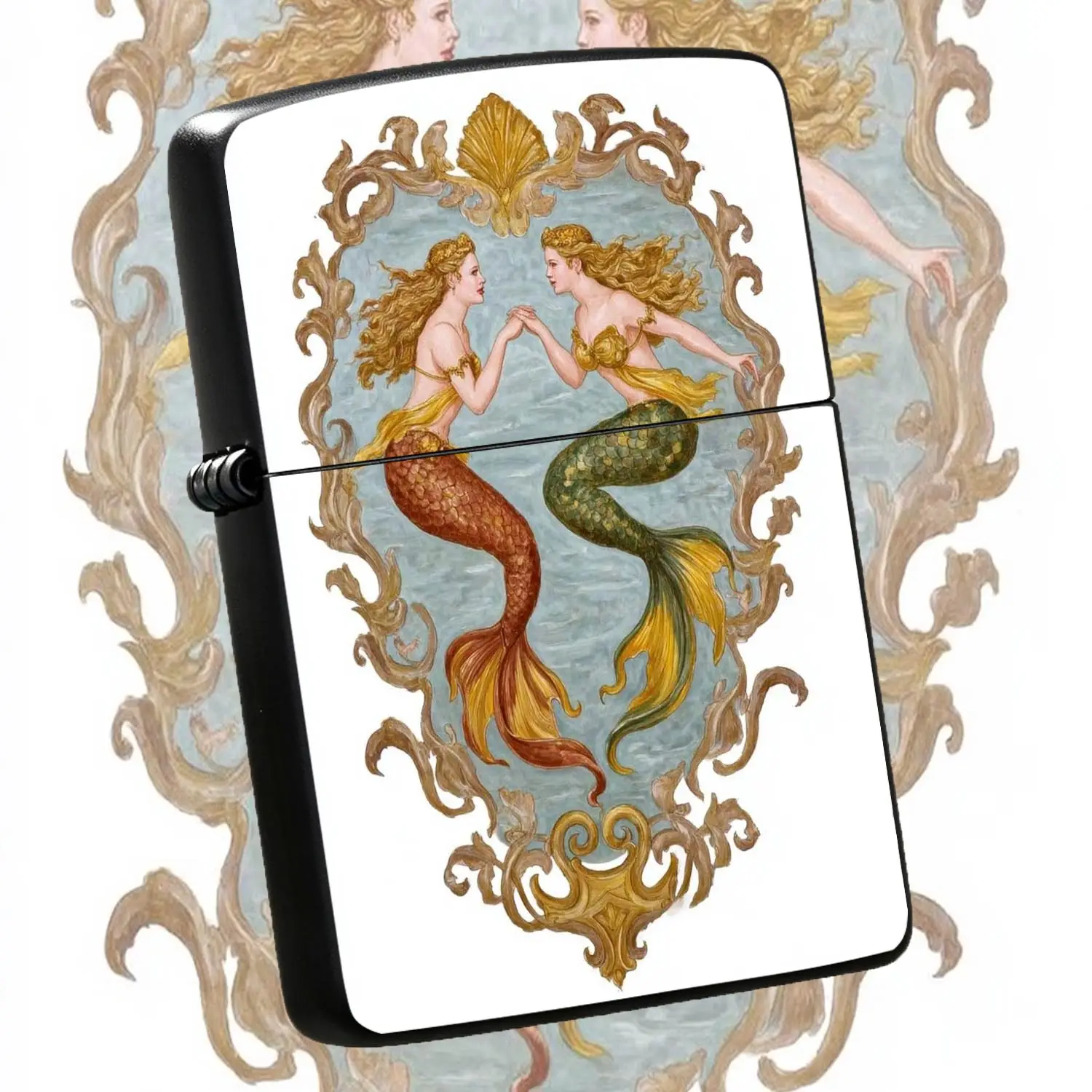Vintage Art Twin Mermaids Decorative Lighter, Exquisite Rococo Carved Frame Design, Aesthetic Unique Portable Accessory, Suitable For All Daily Scenarios, Ideal For Gifting Andwith Romantic Retro Charm A Humorous And Interesting Lighter