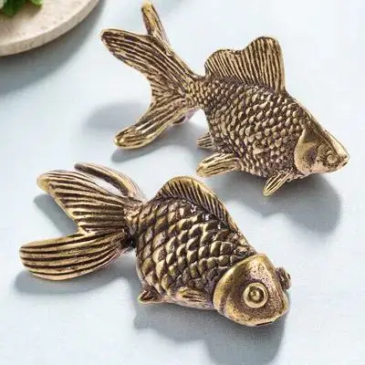 

2pcs Statue Home Office Decor Brass Brass Fish Figure Fish Figurine Figure Sculpture Ornament