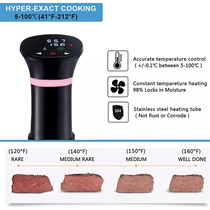 110V 1100W Sous Vide Cooker Immersion Circulators Precision Cooker Temp & Time Digital LED Display IPX7 Waterproof Vacuum Cooker