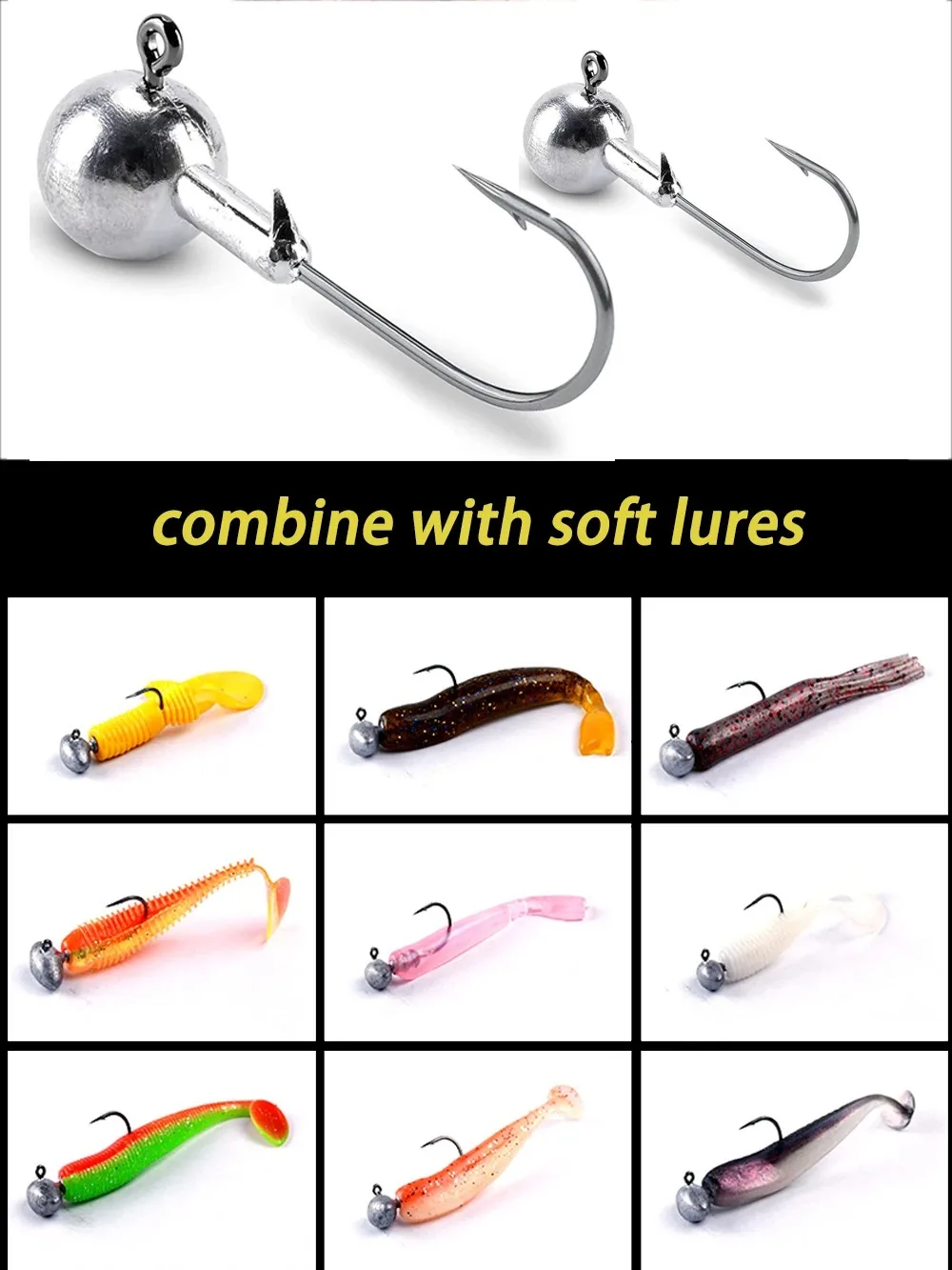 

10pcs Round Head Jig Hooks 1g 1.8g 2.5g 3.5g, Sinking Ball Head Hook For Soft Lures, Barbed Fishing Tackle