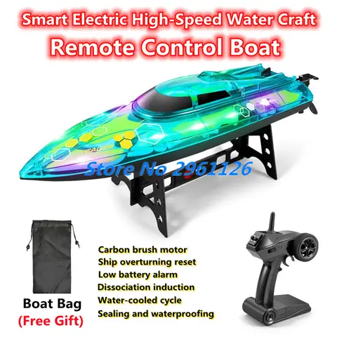 150M Overall Light Electric High Speed Remote Control Boat 30KM/H Water Sensing Waterproof Capsized Reset RC Boat Speedboat Toy