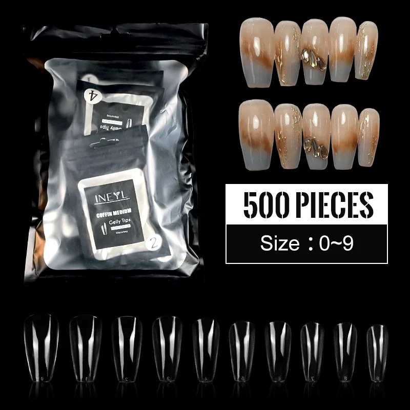 50 PCS/bag Fake Nails Tips Transparent Coffin Medium Full Coverage Nail Tips Acrylic Press on Nails Sculpted False Nail Art