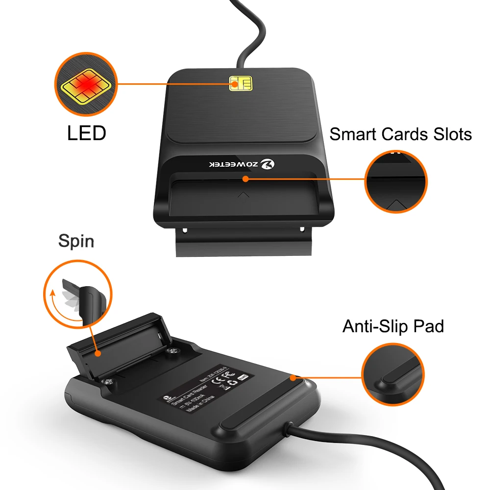 NEW ZOWEETEK EMV USB Contact Chip Smart Card Reader for DNI ID IC Card