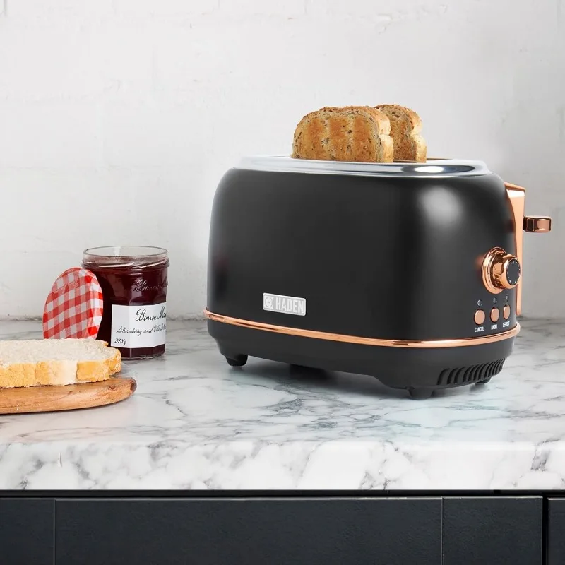 

2 Slice Wide Slot Stainless Steel Toaster with Adjustable Browning Control & Non-Slip Feet, Black & Copper