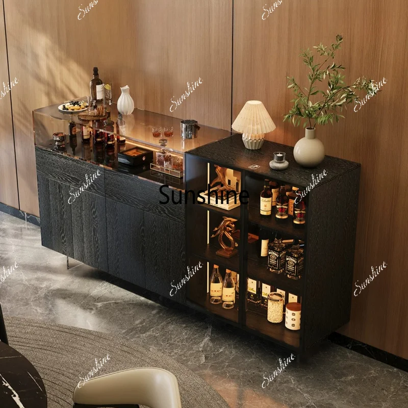 Glass Buffet Cabinet Wine Hidden Perfume Display Black Modern Cabinet Led Nordic Kitchen Armoire De Rangement Room Furniture