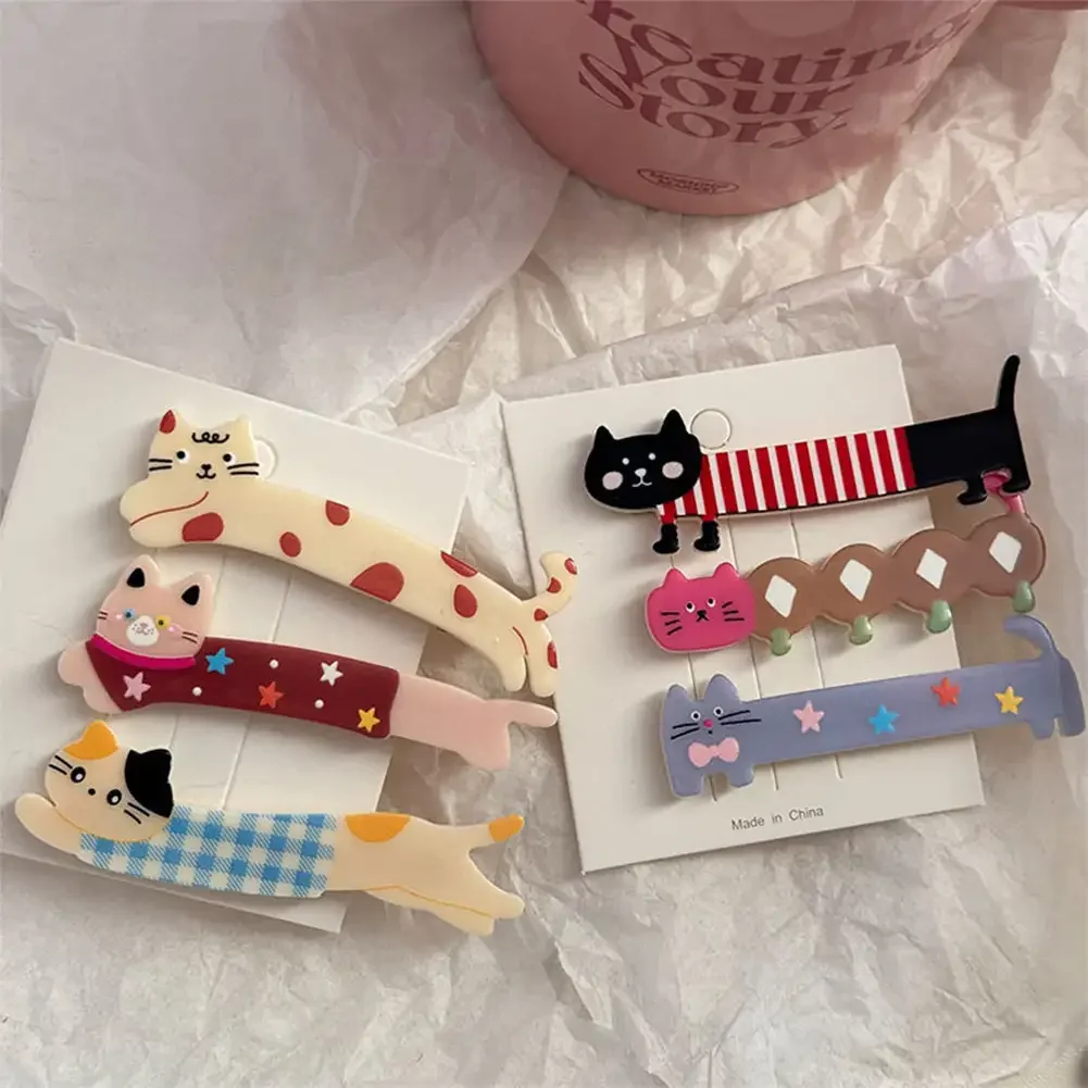 3Pcs Cute Long Cat Duckbill Hair Clip Sweet Girl Heart Bangs Clip Japanese Korean Cartoon Headwear Hair Accessories for Women