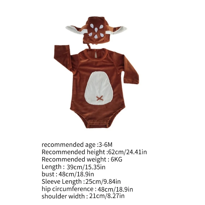 Baby Photo Costume Cosplay Jumpsuit Reindeer Ear Beanie Hat Newborn Photo Props OnePiece Long Sleeves Romper  Outfit