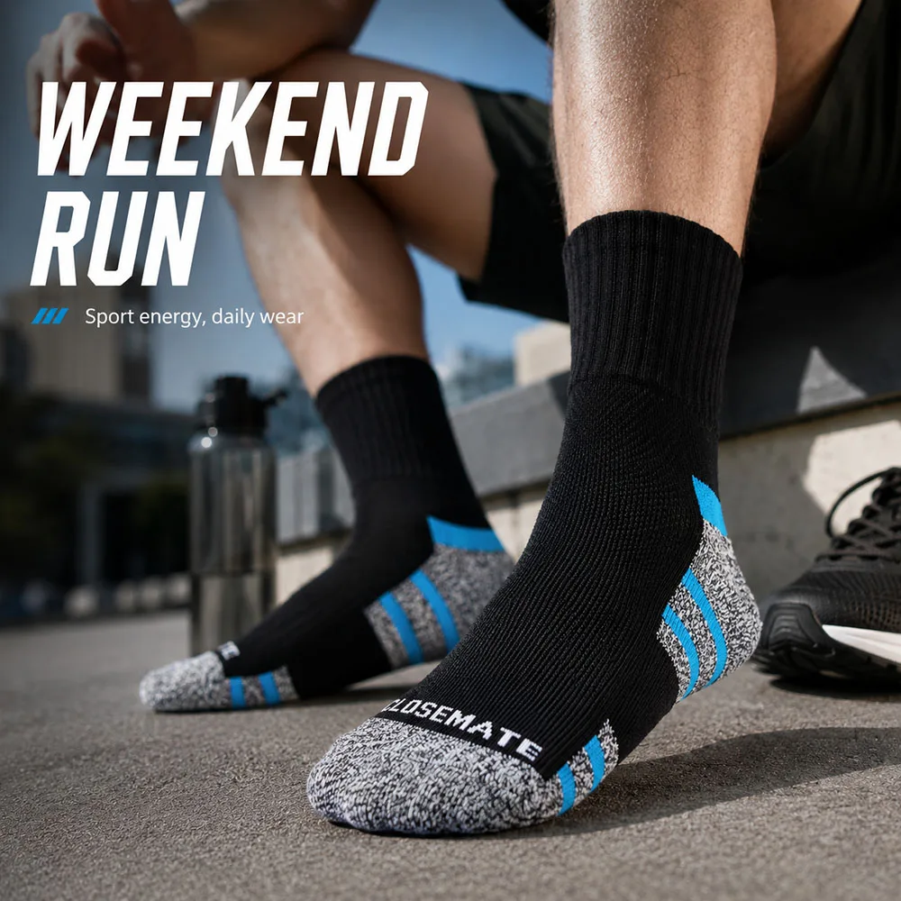 6/12 pairs Men Crew Sports Socks Cushioned Thick Cotton Athletic Socks Breathable Seamless Toe Running Hiking Work Socks Shock