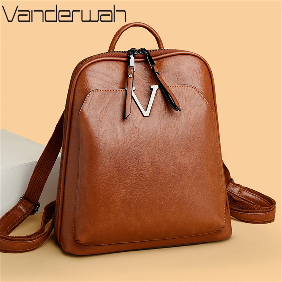 Luxury Leather 4 In 1 Backpacks Vintage Women 2022 Shoulder Crossbody Bookbags High Quality Ladies Handbags and Purses Large Sac