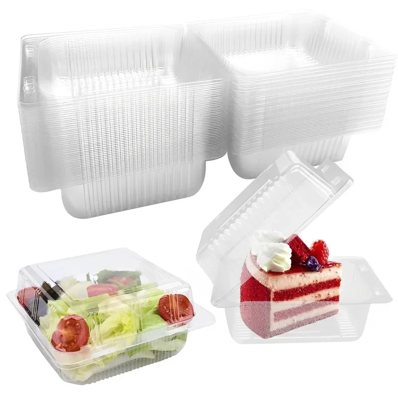 Cajas cuadradas de plástico transparente para pastel de queso, piezas para panadería, fiesta, boda, Mousse, postre, ensalada, fruta, hogar, cocina, 50 unidades