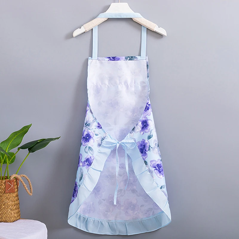 Cotton Canvas Floral For Women\'S Kitchen Oilproof Apron With Pockets And Adjustable Waist Belt Waterproof Sleeveless Bib Apron