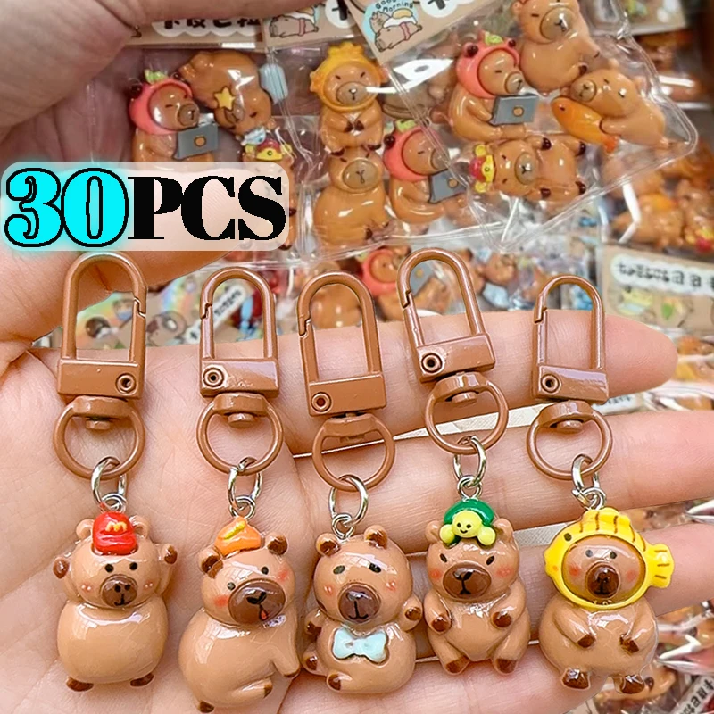1/30Pcs Resin Capybara Keychains Funny Cartoon Charms Glossy Flatback Animals Earrings Keyrings DIY Jewelry Making Accessories