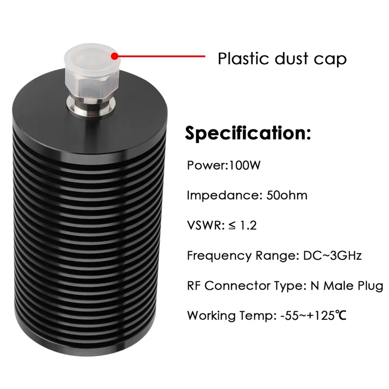 M16K-High Performance 100W N Male RF Dummy Load, 50 Ohm N Male Plug, DC-3 Ghz Frequency Range, Low VSWR