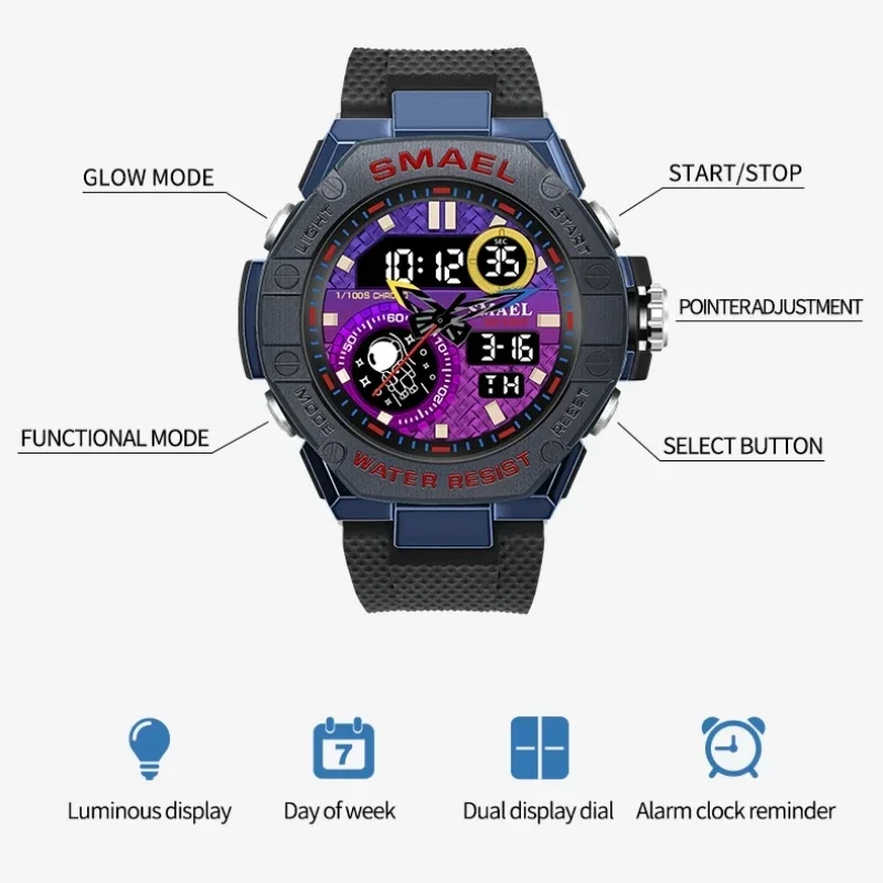 SMAEL-reloj Digital de cuarzo para hombre, cronógrafo de pulsera deportivo, resistente al agua, estilo militar, 8068