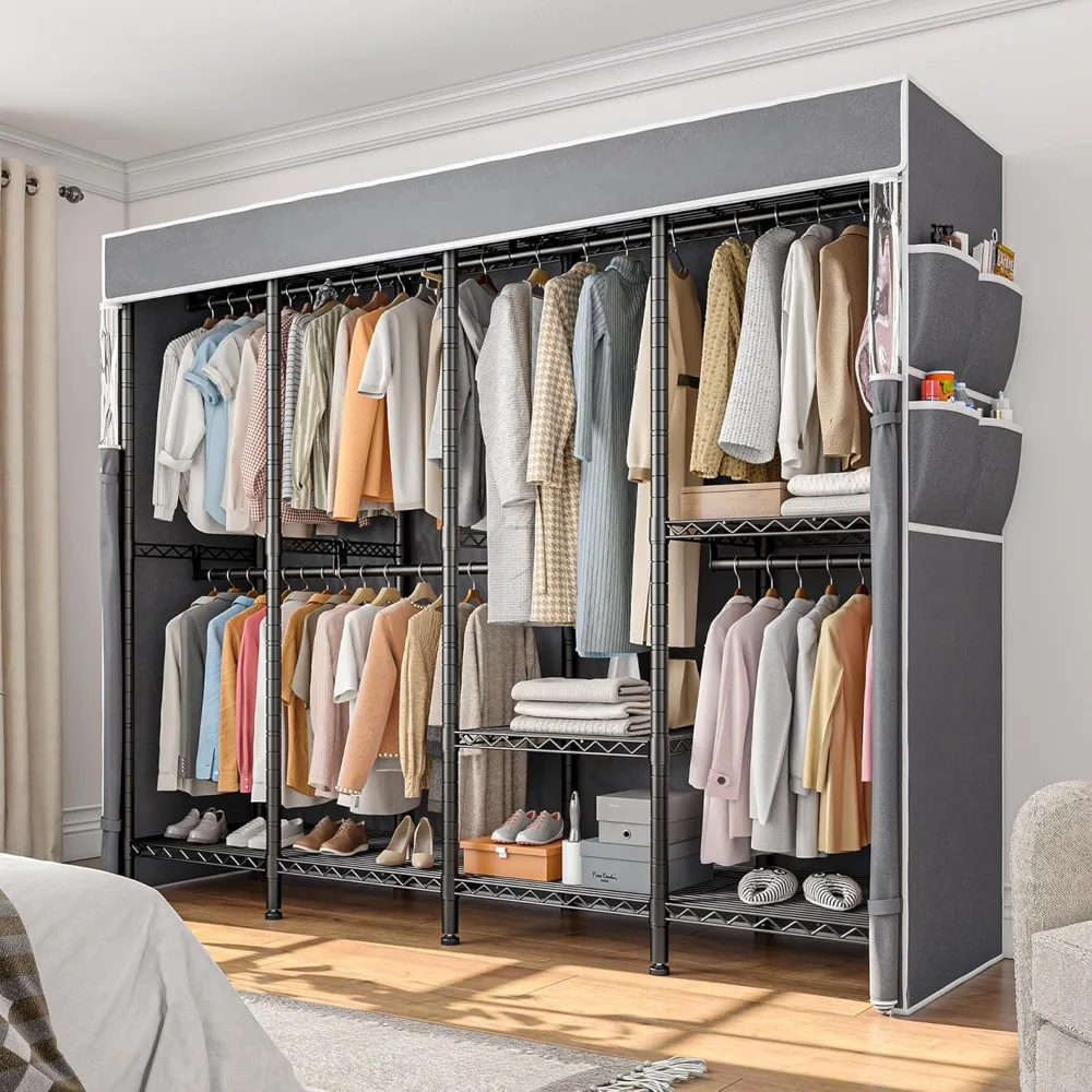 

Metal Heavy Duty Clothing Rack for Hanging Clothes, Adjustable Wardrobe Closet Loads 1100 LBS