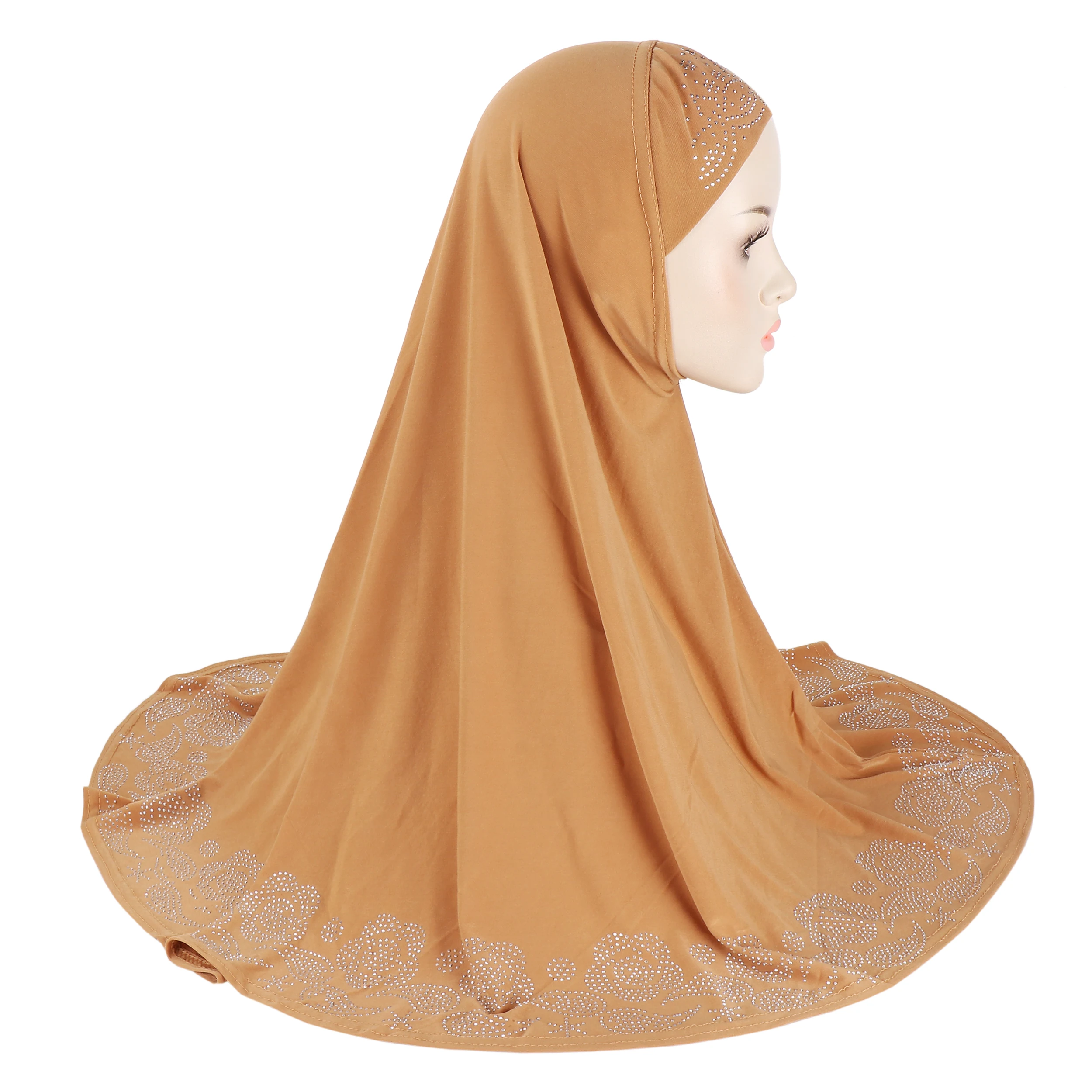 H407 Adults Big Size Muslim Hijab Scarf With Flower Rhinestones Islamic Headscarf Hats Armia Pull on Headwrap Bonnet