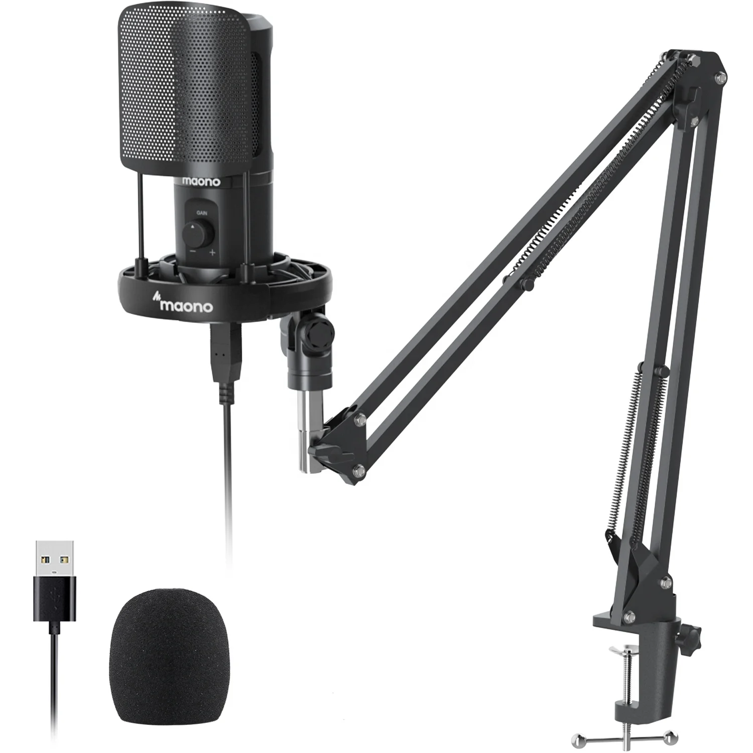Kit de Micrófono Profesional MAONO para Transmisión en Vivo, Micrófono de Condensador para Grabación, Set de Micrófono USB para Estudio