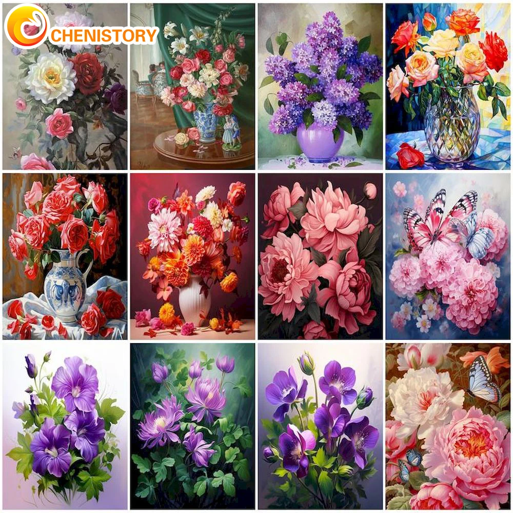 

CHENISTORY Painting By Numbers Blossom Flower Oil Picture By Number Handpainted Modern Wall Art Home Decorations DIY Gift