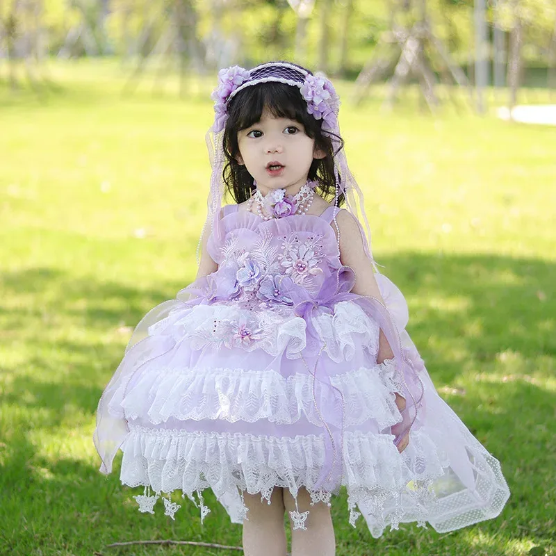 2025, novedad de verano, vestido para niñas, traje de actuación para niños, chaleco de boda con flores de Lolita, vestido de princesa, vestido de fiesta de cumpleaños, regalo del 1 de junio