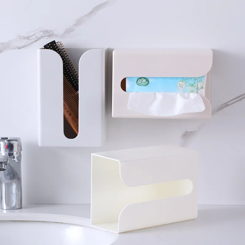 Wall-Mounted Tissue Box Home Kitchen Bathroom Toilet Self-Adhesive Upside Down Storage Box Under Cabinet Paper Towel Holder