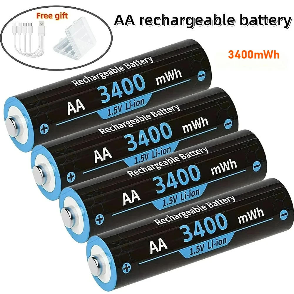 NEW 1.5V AA 3400mWh USB Type-C Rechargeable Lithium Battery for Hunting Camera Remote Control Mouse Smart Door Lock Microphone