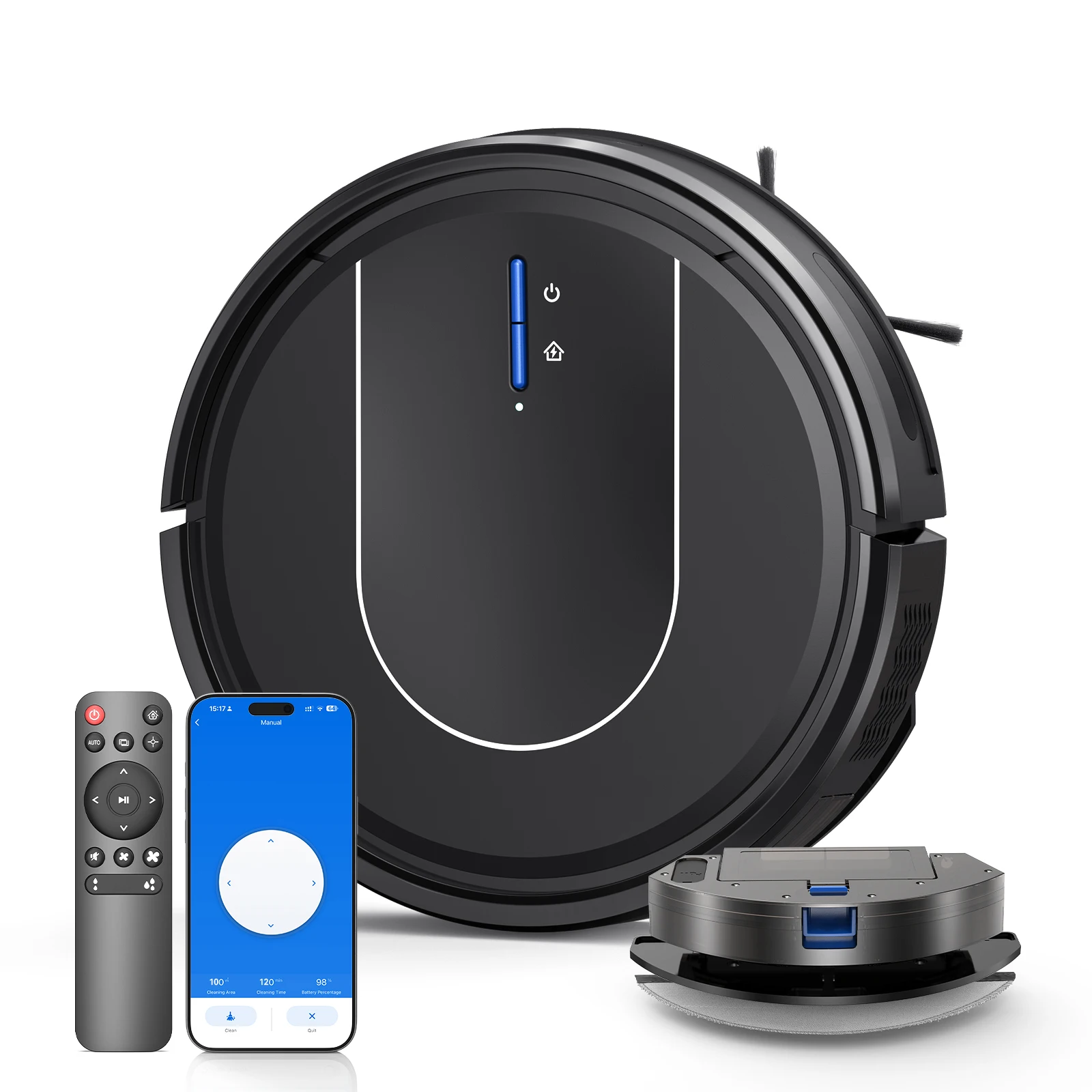 Vastorm E2 Roboter-Staubsauger 3-in-1 Bodenwischer 5000Pa Starke Saugkraft mit Automatischer Aufladung Alexa/WiFi/App-Steuerung für Tierhaare und Bodenreinigung