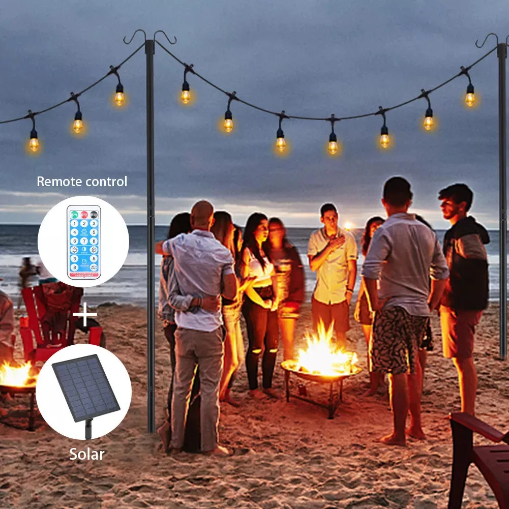 Solar 48FT 15Bulbs RF Control Color S14 E26 E27 Guide Pillar Light LED Outdoor Waterproof PET Garden Fall Resistant Christmas