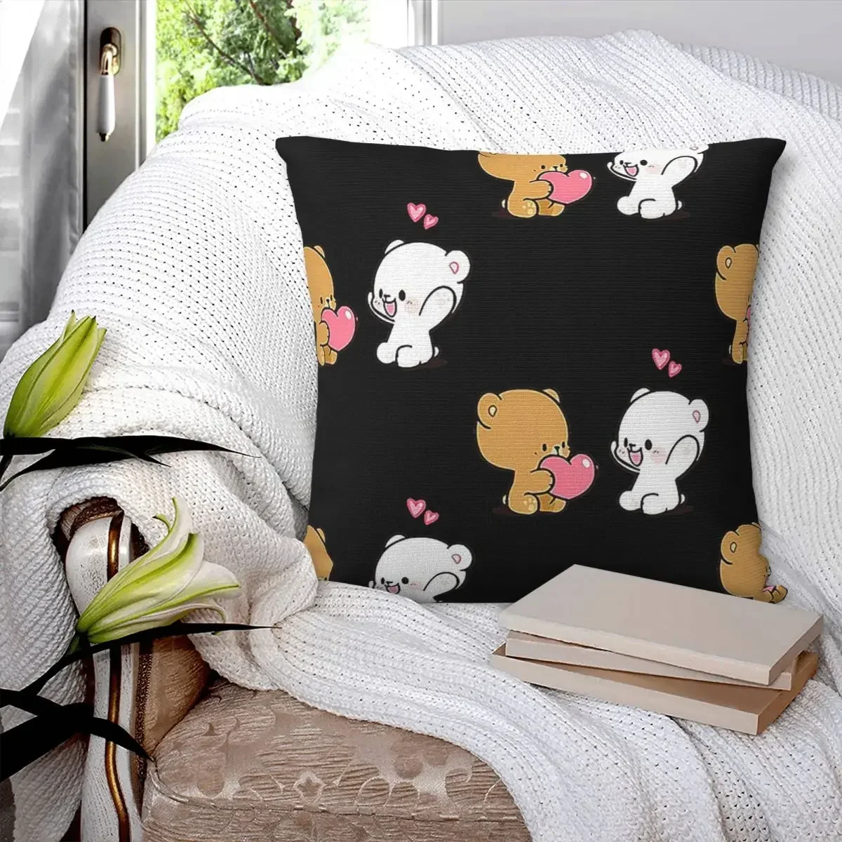 Cute Milk Mocha Square Pillowcase Pillow Cover Polyester Cushion Decor Comfort Throw Pillow for Home Bedroom