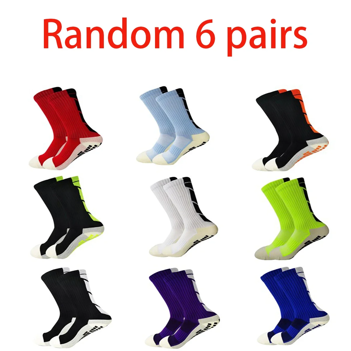 

Randomly selected 6 pairs of new anti-slip men's and women's outdoor sports football socks are breathable and sweat-wicking