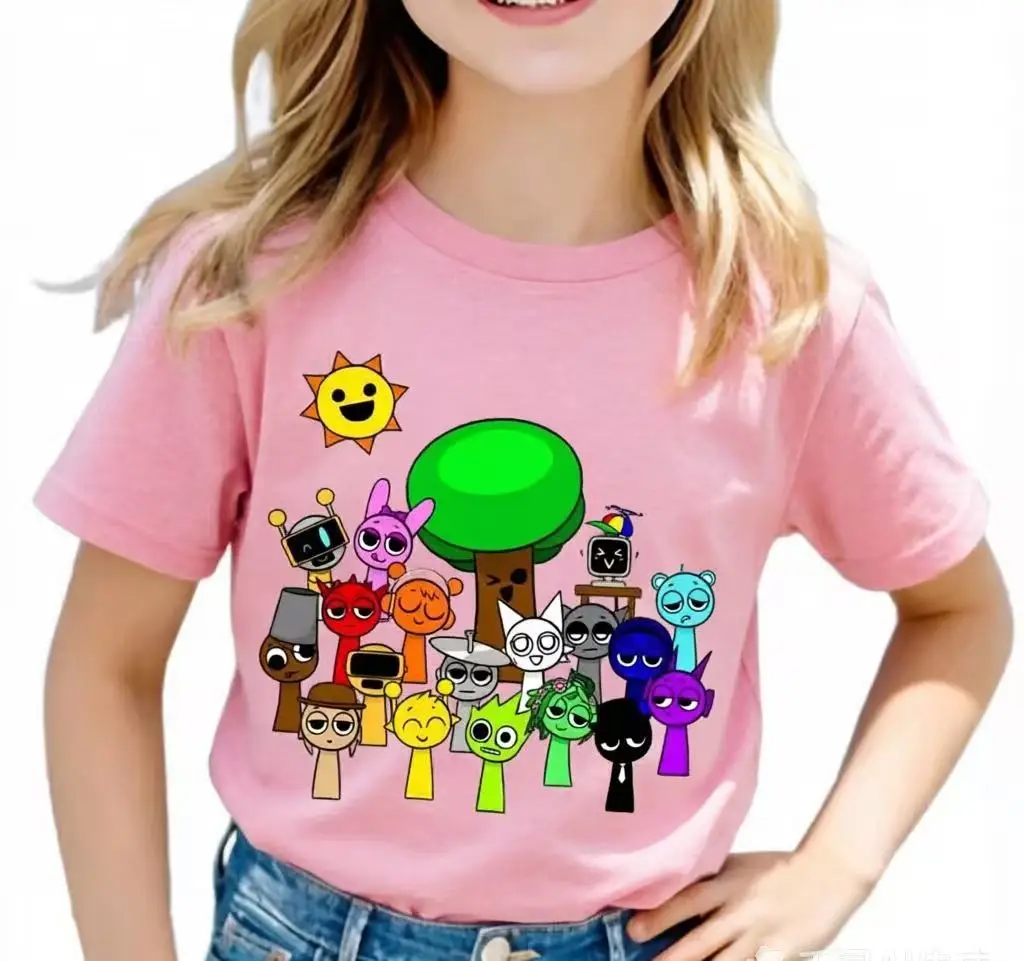 Neu eingetroffen: Sprunki Rhythm Box Kinder-T-Shirt – Grafik-T-Shirt mit vollflächigem Aufdruck, weiches, atmungsaktives Baumwoll-Kurzarmshirt für Kleinkinder – Detail 8