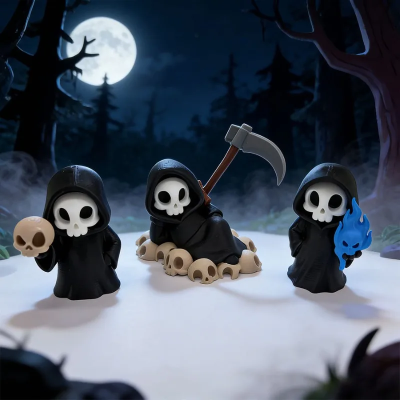 Halloween Sensenmann-Figur, Niedliche Skelett-Statue, Gotische Schreibtisch-Dekoration, Gruselige Kleine Halloween-Verzierung, als Halloween-Geschenk