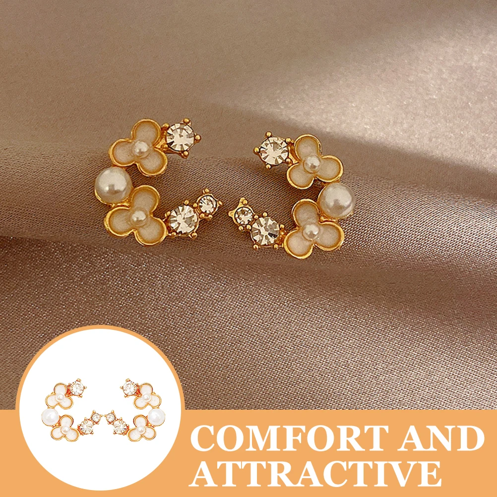 

Flower Earrings for Women Artificial Pearl Studs Lightweight Comfortable Durable Beads Jewelry Wedding Accessories Fashion