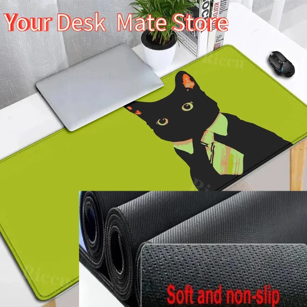 Alfombrilla de ratón grande antideslizante con bonito gatito negro para Gamer, accesorios para juegos, alfombrilla de escritorio para ordenador, teclado de ordenador portátil, alfombrilla de ratón de goma Kawaii