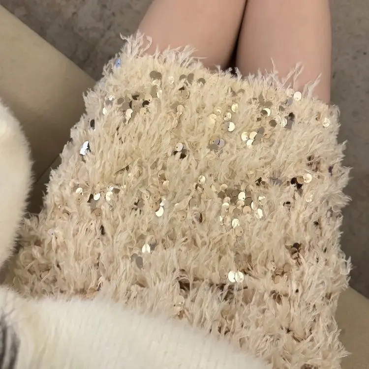 2023 オリジナルデザイナースパンコールフェザースカート女性のためのエレガントなショートスカート高級シックなスタイルツイード風ミニスカートトレンディ