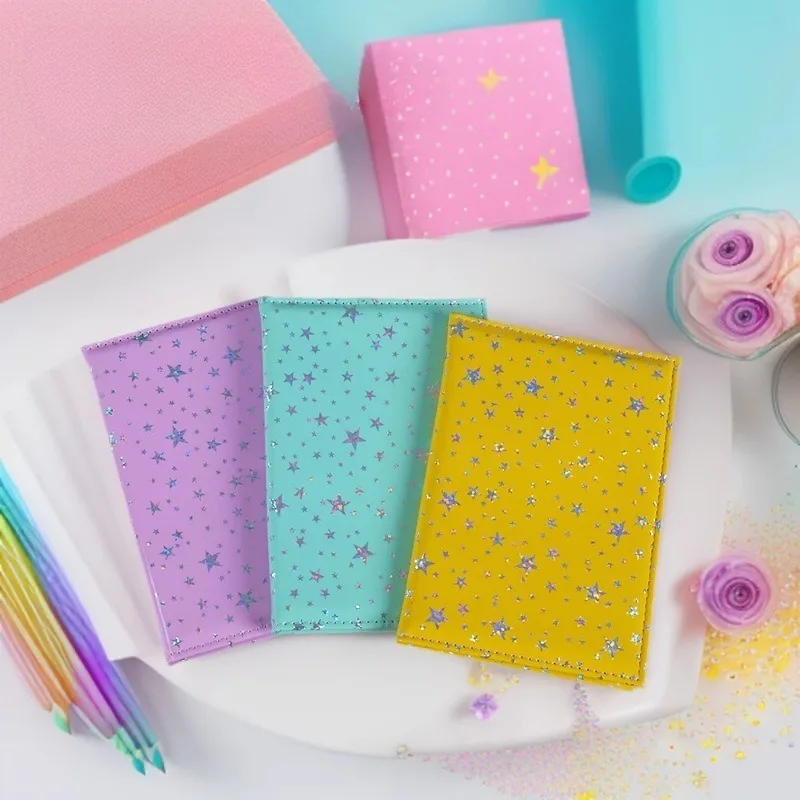 New Arrival Glittery‌ Stars Print Passport Holder Girls Women Travel Wallet with Inner ID Credit Card Slot Passort Cover Case