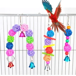 1pcs Parrot Chew Strands Wooden Toys Colorful Bird Parakeet Bite Molar Toys Rattan Ball Parrot Training Bird Cage Accessories