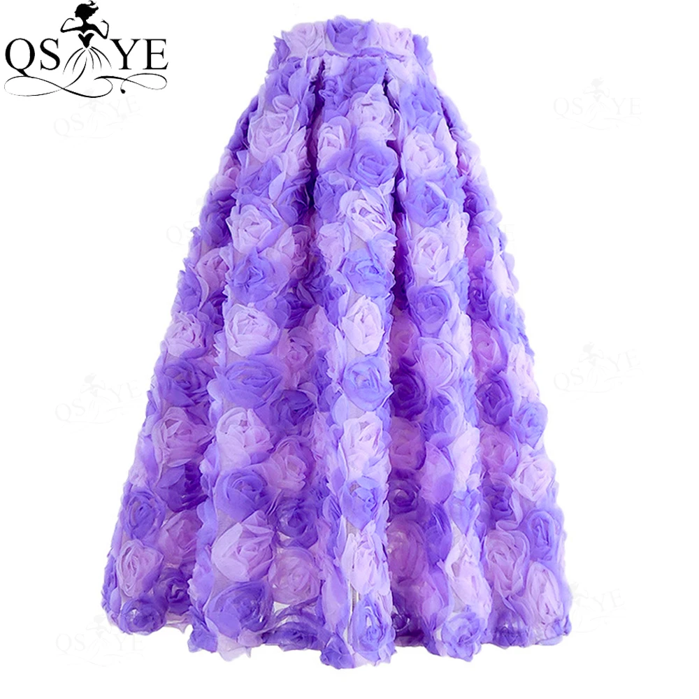 Jupe longue plissée à volants colorés pour femmes, robe de soirée, robe de soirée maxi, fleur violette, ligne A, surjupe de Rh