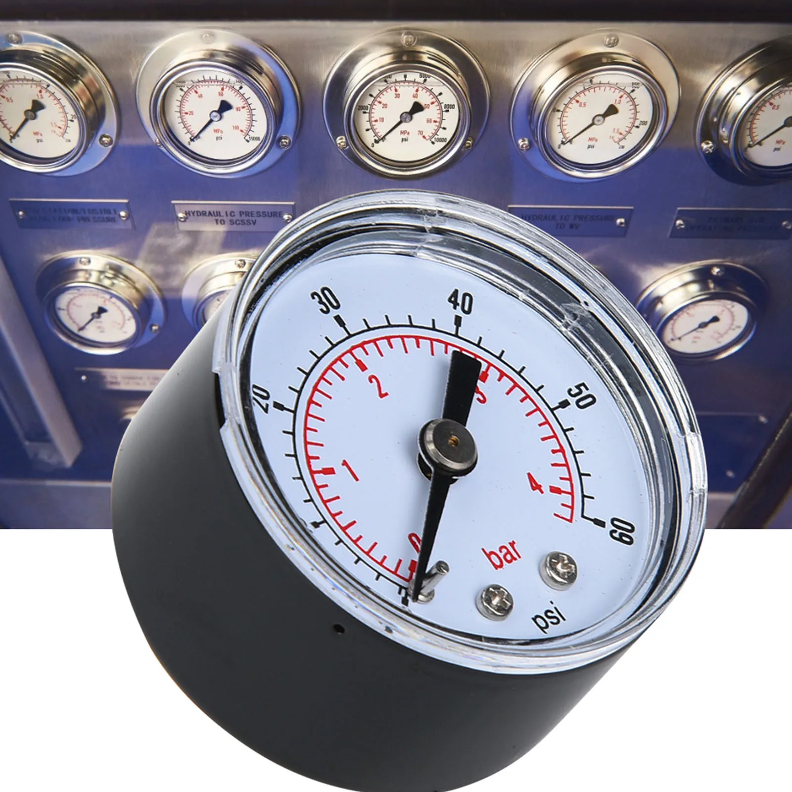 Medidor de pressão mecânico para ar, óleo e água, conexão traseira BSPT de 1/8 polegadas (0-60psi 0-4bar)