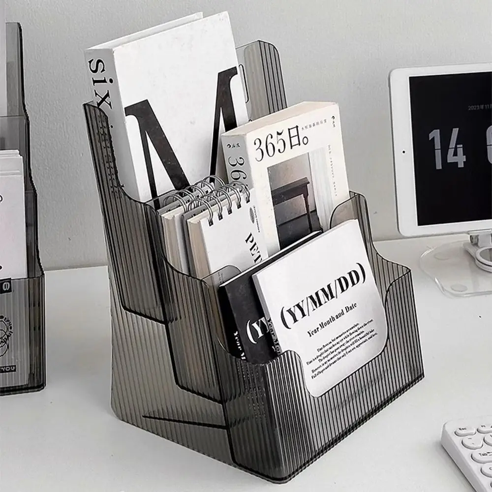 Clear Brochure Display Holder 3 Tiers Plastic Desktop Book Stand Reusable Space Saving Document Display Stand Study Room