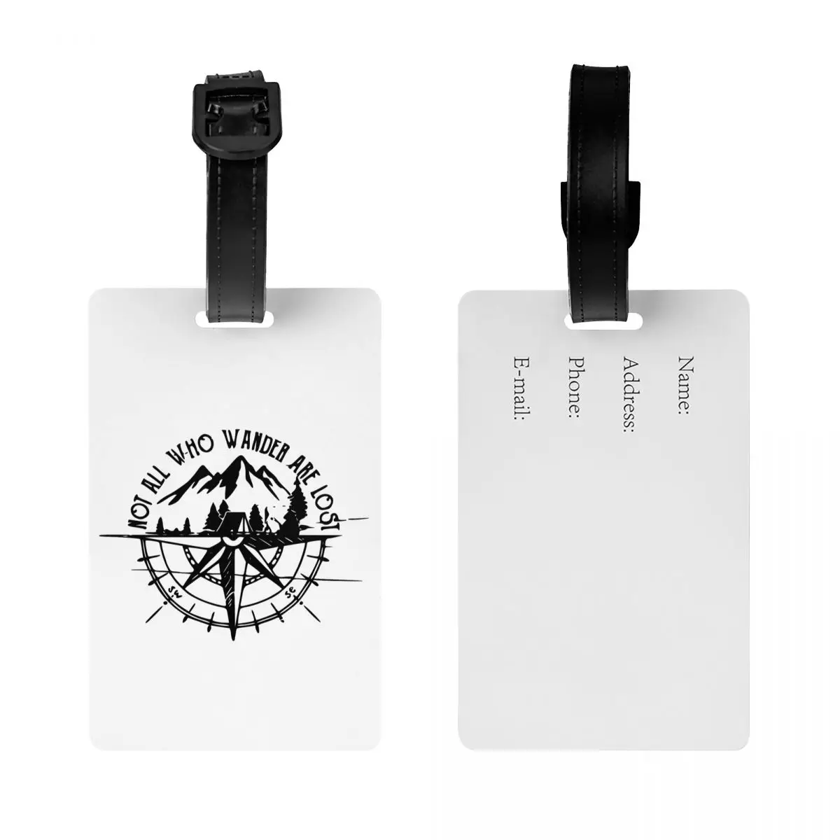 Custom Not All Who Wander Are Lost Mountain Compass Luggage Tag Custom Baggage Tags Privacy Cover ID Label