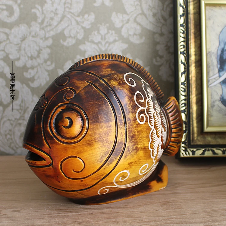 Wooden Only Coin Bank Home Decoration Solid Wood Living Room Fish Piggy Bank Wood Carving Savings Bank