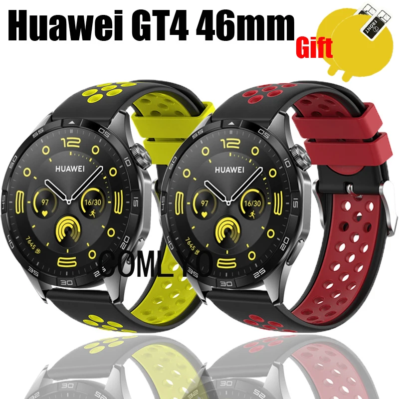 Huawei Watch gt 4用3in 1シリコンストラップ,ソフトスポーツブレスレット,スクリーンプロテクターフィルム