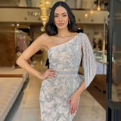 2023 Grey Nude One-Shoulder Elegant Evening Dresses Customized OEM/ODM Luxury Beaded Mermaid Party Gowns For Women