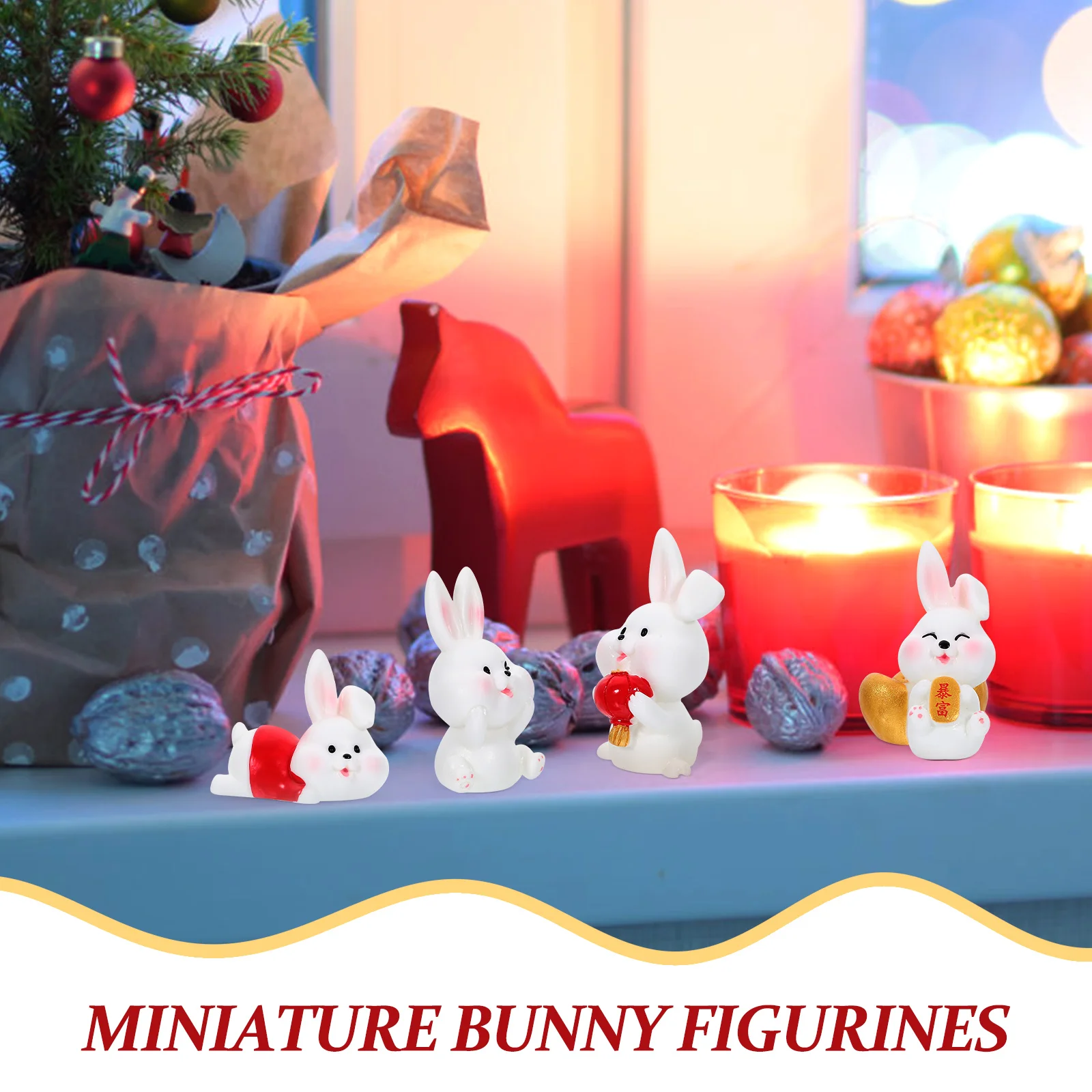

4 Pcs Spring Festival Statue Cute Rabbit Ornaments Small Bunny Trinkets Ears Decoration