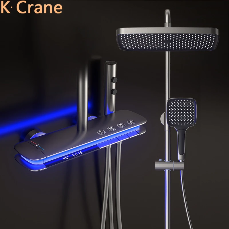 LED Digital Shower Set Bathroom Hot Cold Mixer Shower System Bathtub Wall Mount SPA Rainfall Bath Tap Atmosphere Lamp Faucets