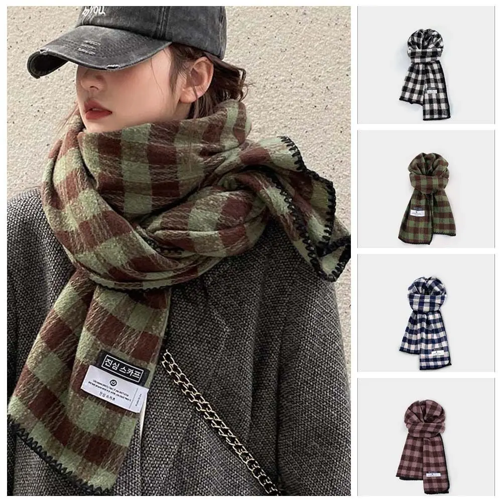 

Шерстяной шарф в клетку с кисточками, плюшевые шерстяные шарфы, зимние кашемировые шарфы, однотонные шарфы в Корейском стиле, накидка, шарфы на осень и зиму