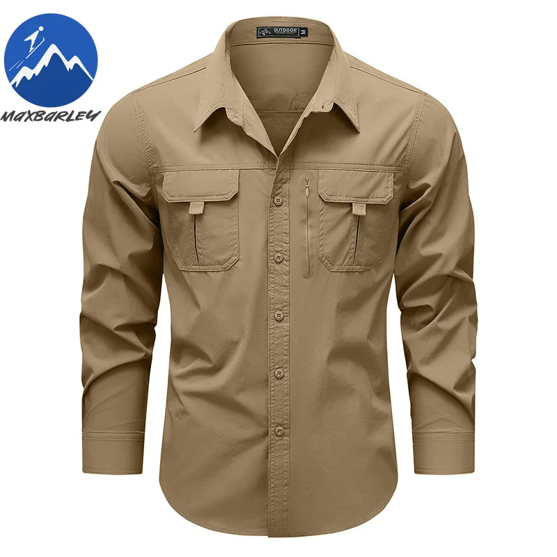 

2026 Spring Summer Shirt Men High Quality Lightweight Breathable Pocket Top Casual Travel Camping Single Breasted Stretch Shirts