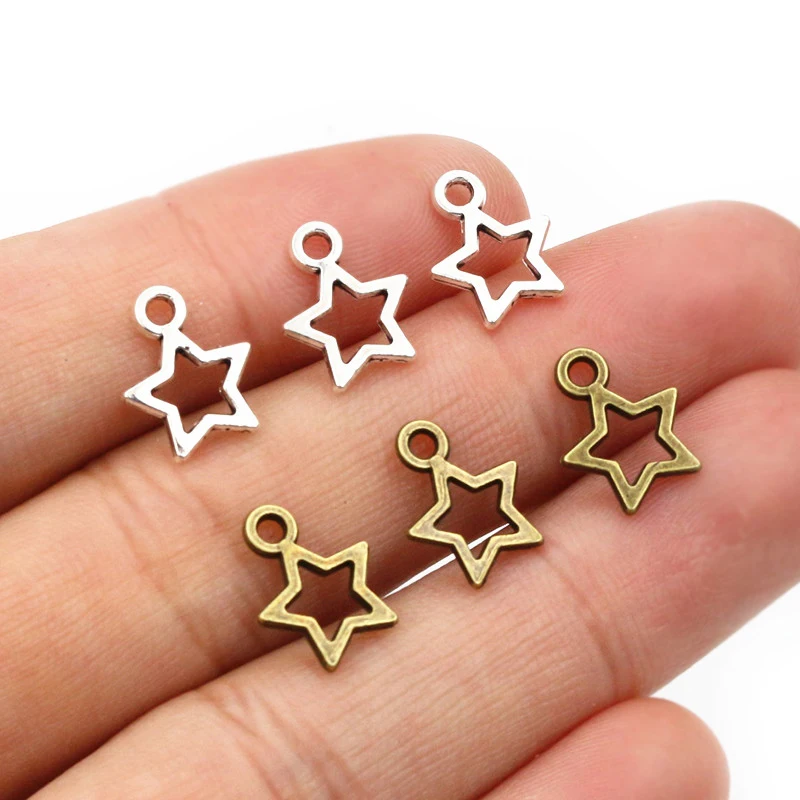 100pcs 12x9mm Small Star Charms Pendant Bronze Antique Silver Color Zinc Alloy DIY Jewelry Making Findings for Bracelet Necklace