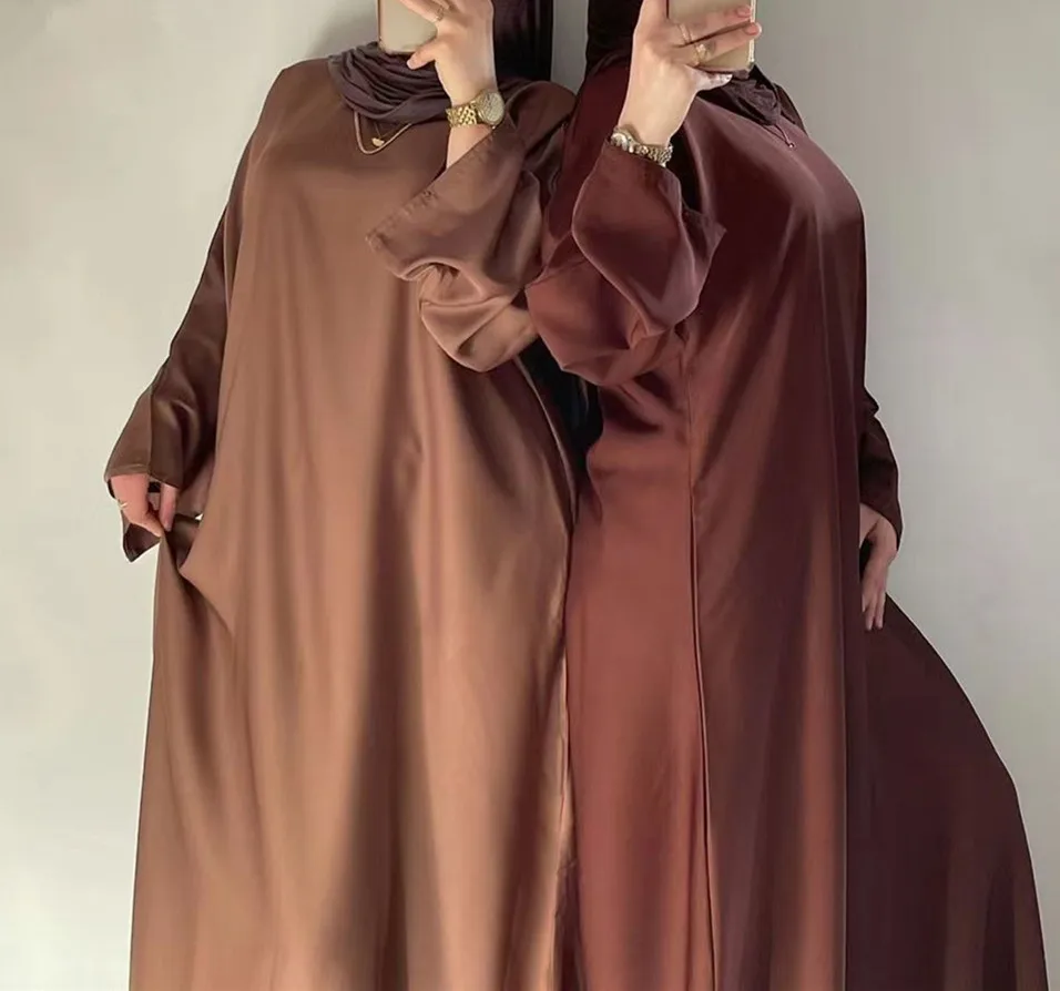 ขายส่งมุสลิม Abaya ตุรกีเจียมเนื้อเจียมตัวดูไบ EID คุณภาพสูงแบบดั้งเดิมเสื้อผ้ามุสลิมซาตินสีทึบ Abaya ชุดสําหรับสตรี