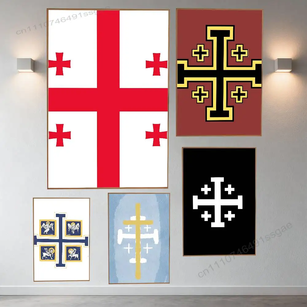 

J-Jerusalem Cross Flag Retro Fashion Pictorial Poster Sticky Poster Paper Sticker DIY Room Bar Cafe Wall Decor Gift